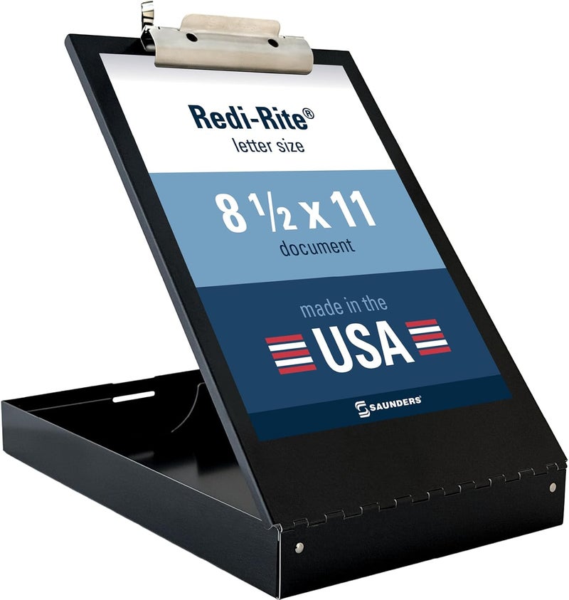 Saunders Metal Clipboard with Storage, Black Single Layer Nursing Clipboard Folio, Letter Size Paper Organizer, Steel Clip with Self Locking Latch, Form Holder for Office, School & Work - Made in USA - Image 1